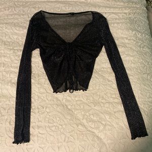 Kendall and Kylie black sparkly see through top with an adjustable tie in front